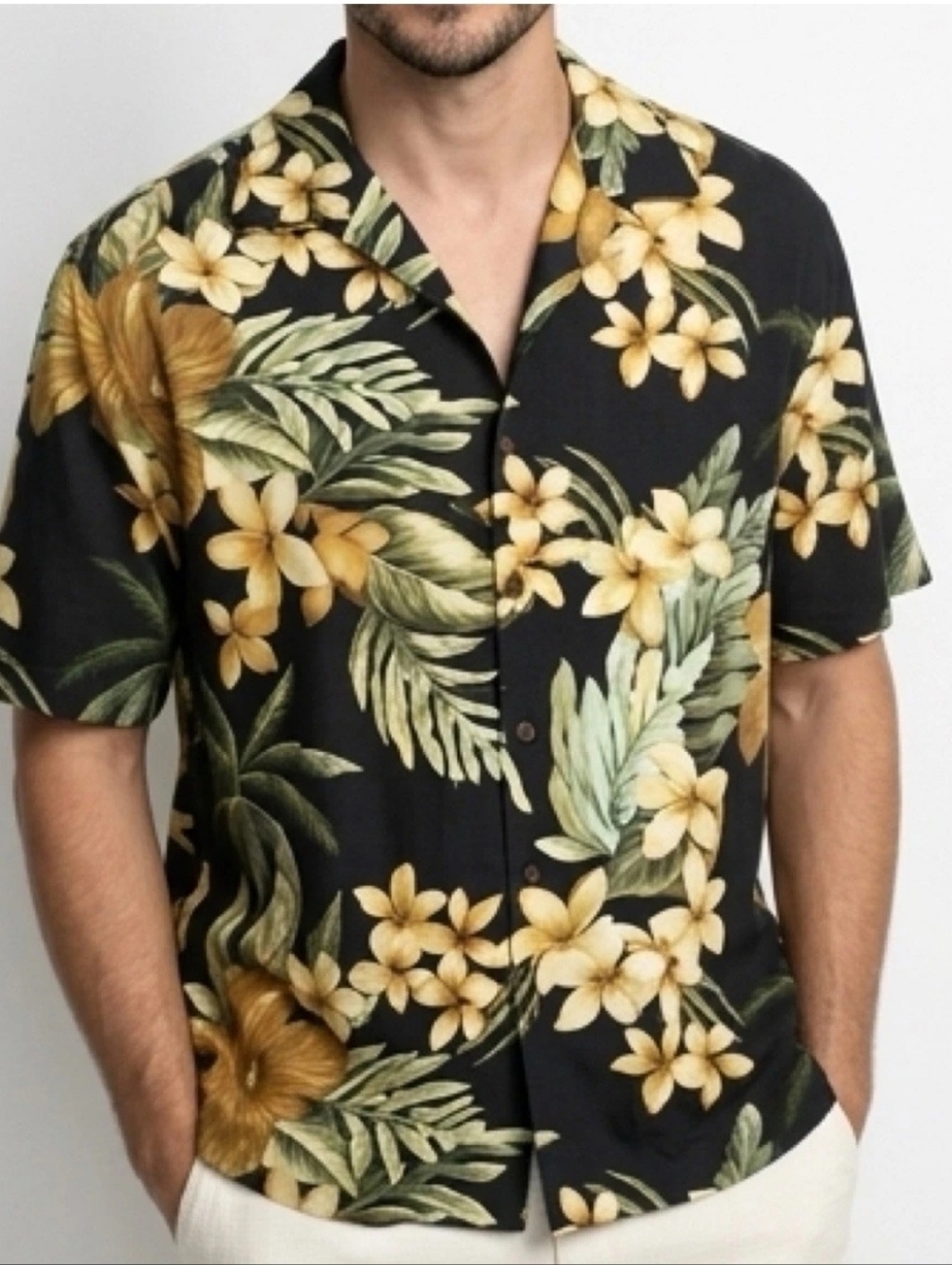 Men's 100% Cotton Floral Hawaiian Aloha Shirt - Size L
